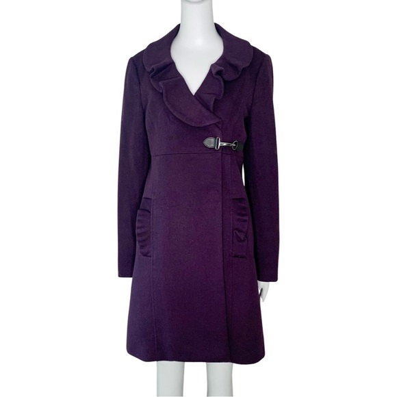 TIBI Wool Plum Coat With Ruffle Detail and Toggle Closure Size 6 - Picture 16 of 16